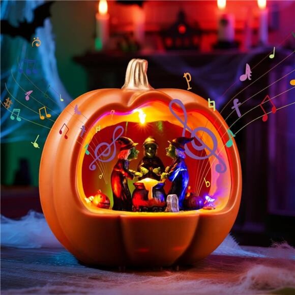 New Halloween Pumpkin Lantern Decorations Indoor Decor 6 inch, 360° Rotating - Picture 1 of 7